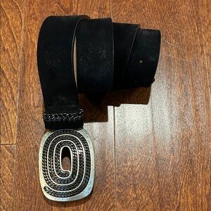 Vintage Streets Ahead Black Suede Belt with Italian Silver Buckle, Size Small